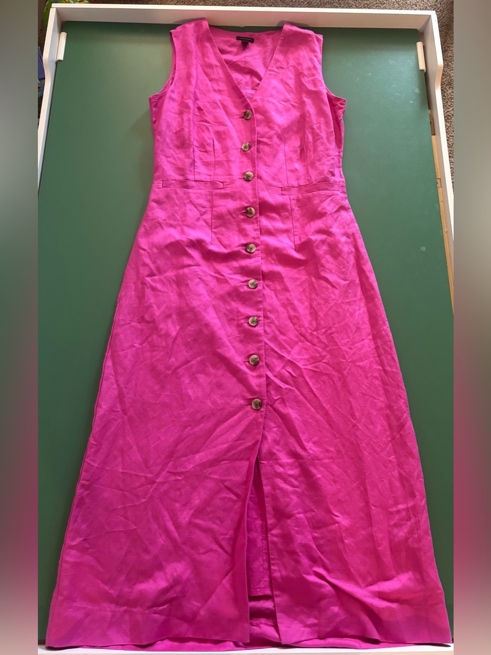 Ann Taylor Size 0 Fuchsia Button-Front Midi Dress